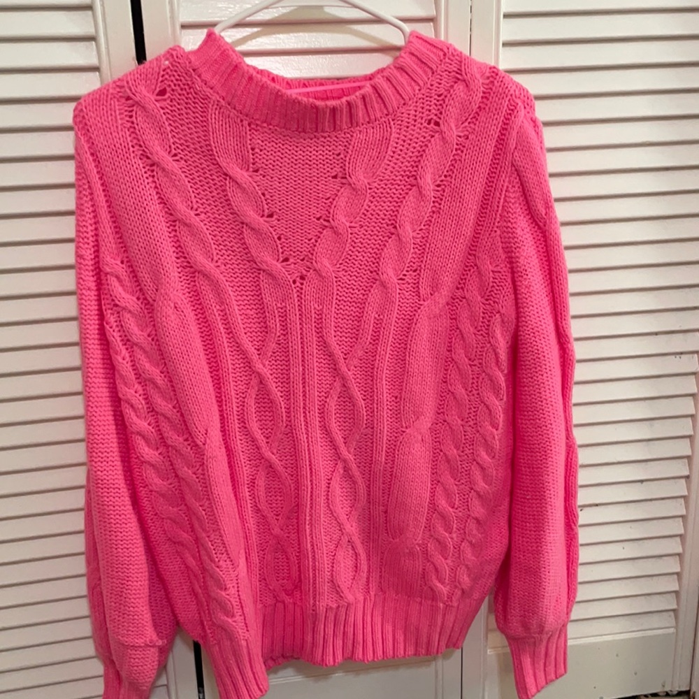 Hot Pink Crown and Ivey Cableknit sweater